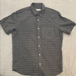 GAP Men's Black Geometric Button Down  Linen Shirt